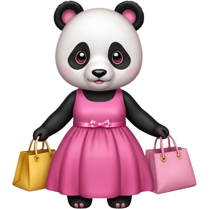 Panda con vestido rosado con bolsas de compras emoji