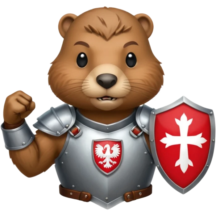 polish husaria miliatry unit but its a beaver, make him with a face like is the best fighter of all times with polish flag logo, not the whole body only the tors emoji