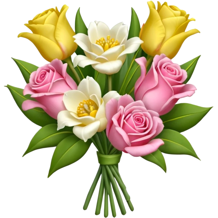 A mixed bouquet of four flowers, featuring pink roses and yellow lisianthus. emoji