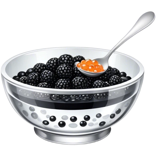 Black caviar in a crystal small bowl with a silver spoon  emoji