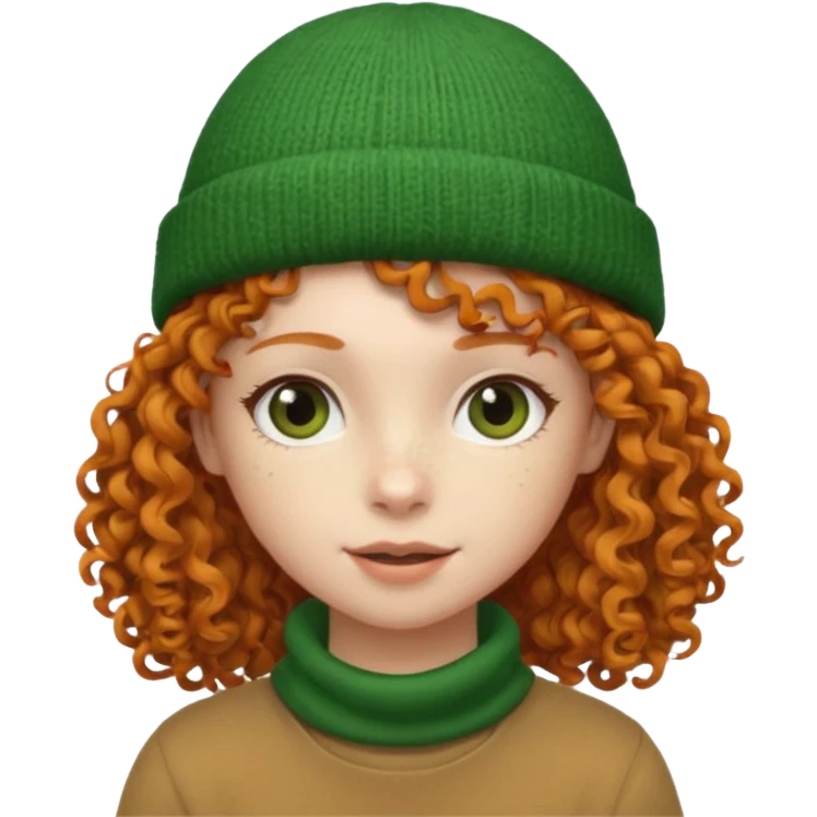  ginger girl with a green beanie with curly hair  emoji