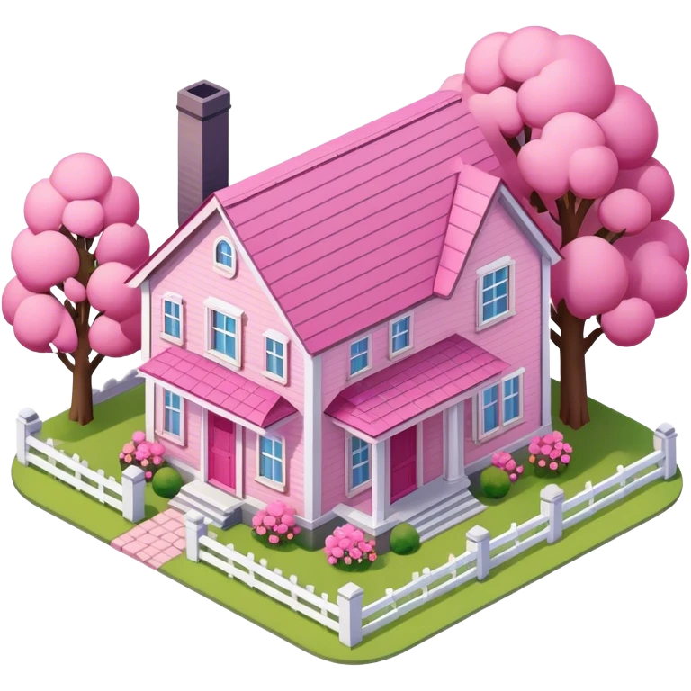 Pink farmhouse, isometric exterior  emoji
