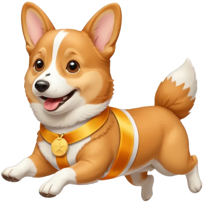 a corgi picking running a marathon with gold medal emoji