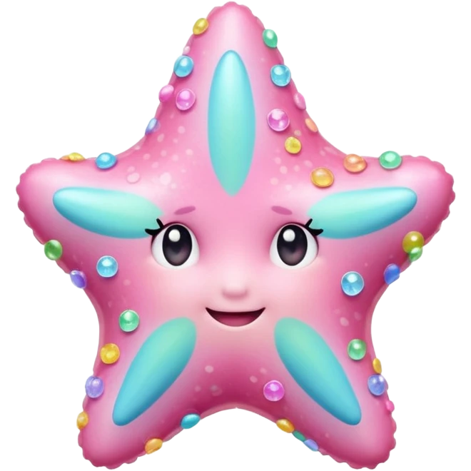 sea star, rainbow pastel, sugar crystal coating, soft highlights, cute emoji face, 3D emoji