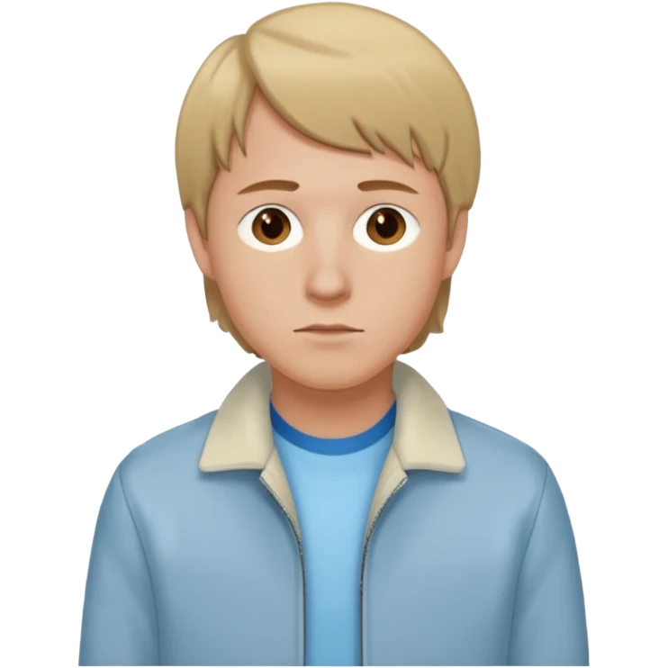 Brian Lackey from Mysterious Skin with brown eyes, dark blonde hair, light blue shirt, ivory jacket emoji