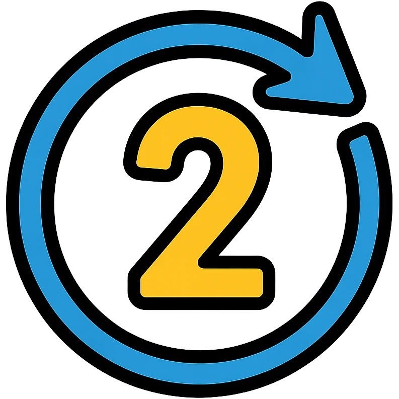 number two, second step, continuation of process, circular arrow style emoji