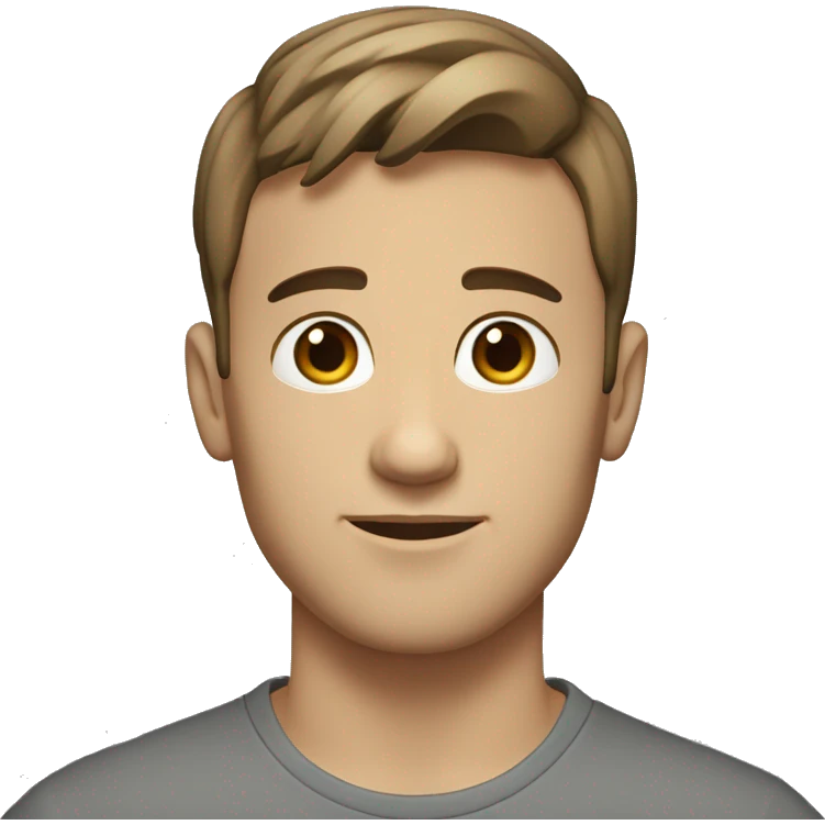 A 24 year old, Caucasian man, with short brown hair,   with brown eyes wearing a t-shirt. emoji