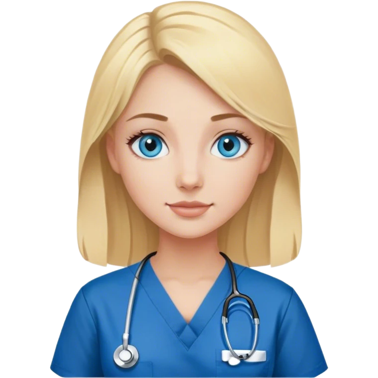 Blonde woman with blue eyes wearing black nursing scrubs  emoji