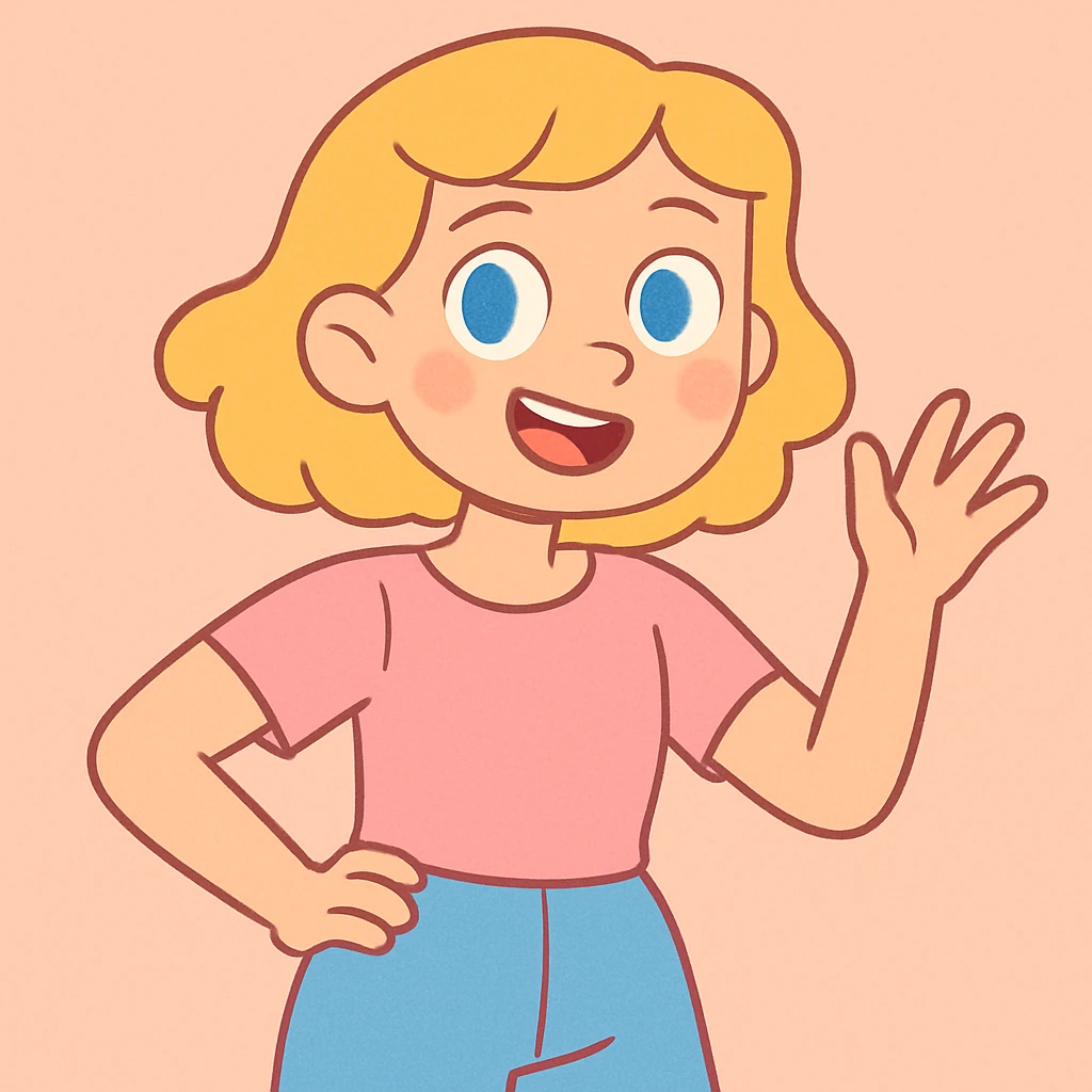 blonde girl, short wavy blonde hair, blue eyes, pastel tones, cartoon style emoji