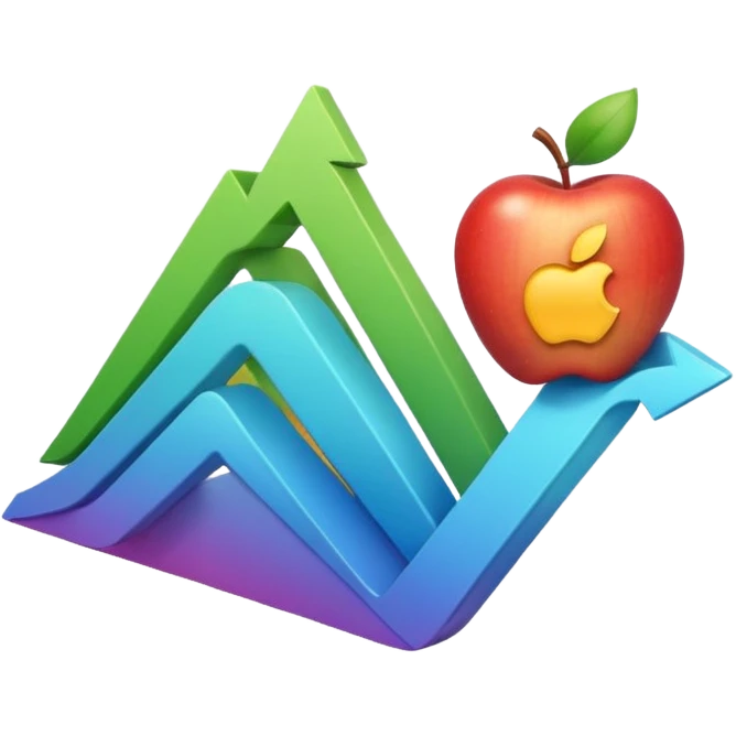 Create an Apple-style emoji that represents a stock/share, combining a clean upward-trending chart, a minimal financial symbol, and a confident growth vibe, using simple shapes, smooth gradients, and the polished Apple emoji aesthetic. emoji
