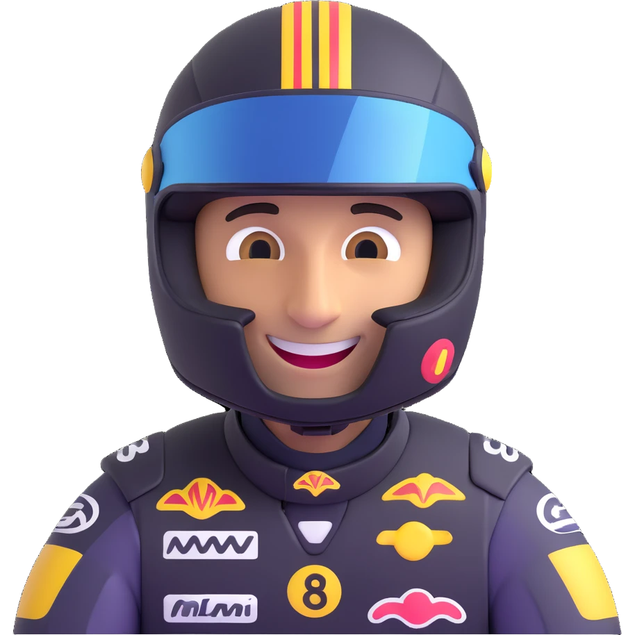 Daniel Ricciardo emoji smiling with a racing helmet emoji