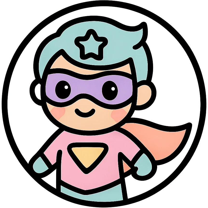 little alchemy style icon
subject: super human
border: medium-black
shape: round, circular
background: white
style: full color fill with medium black outlining emoji