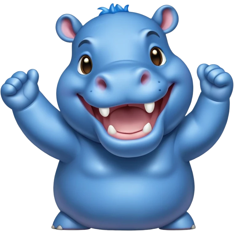 an cheering happy hippo with blue Skin Color  emoji