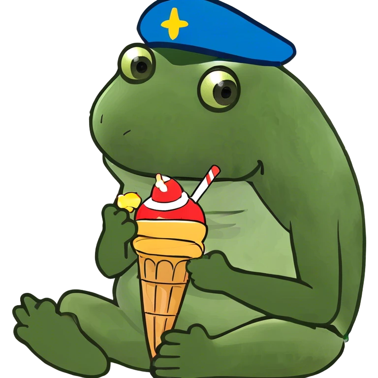 wearing a propeller hat, eating a popsicle, sitting down, full body emoji