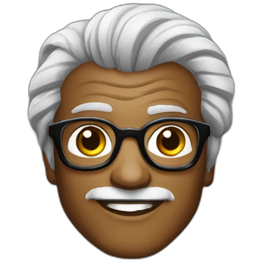Rajnikanth with black and white hair wearing spectacles emoji