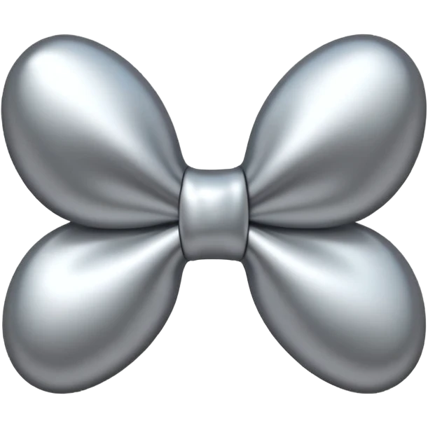 A cute bow emoji made of polished silver chrome, smooth rounded loops, glossy metallic surface, soft mirror reflections, subtle highlights, minimal and adorable proportions, iOS emoji style, centered composition, clean white background, soft studio lighting, no text, no outline, ultra high quality emoji