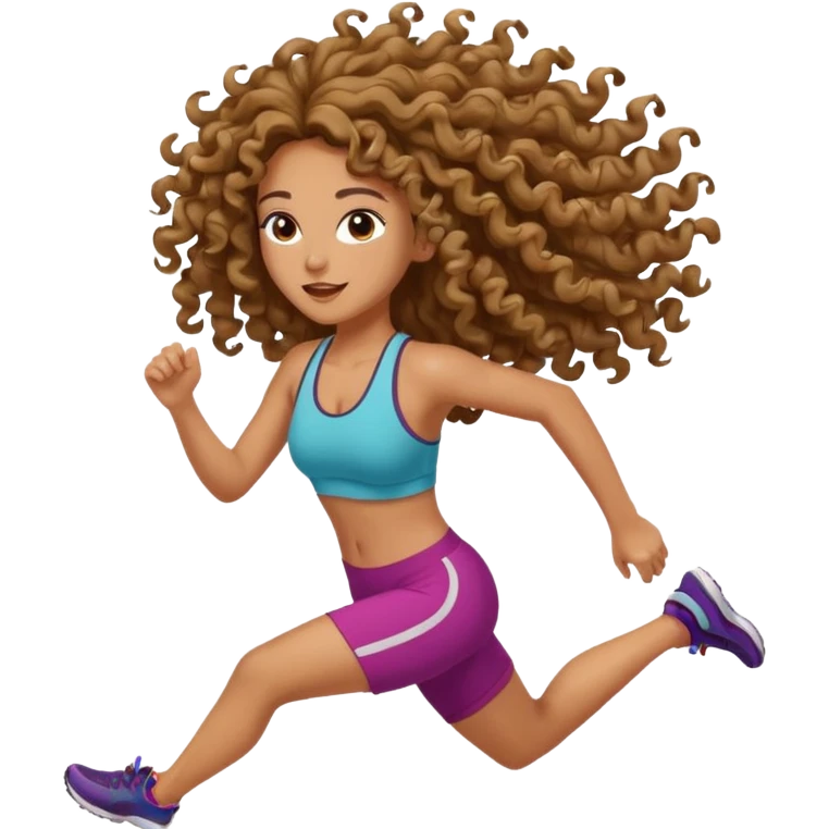 Treino de corrida feminino morena cacheada cabelos cumpridos caindo nas costas emoji