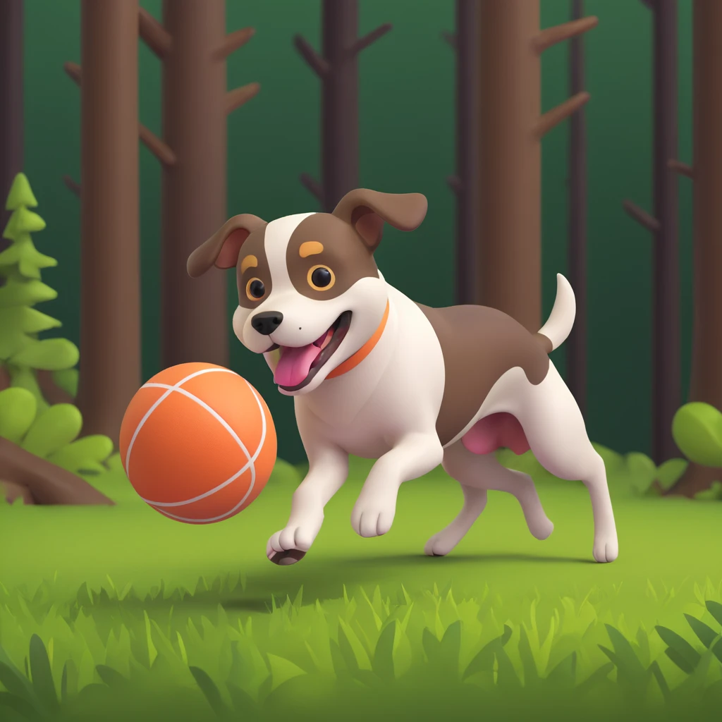 dog chasing ball in forrest, close up pose emoji