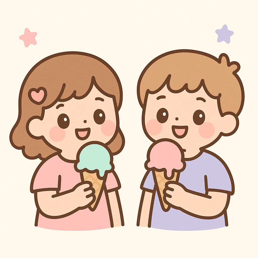 happy children with melting ice cream cones emoji