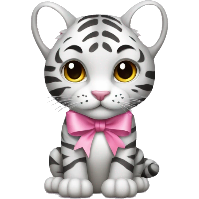 Gray tiger patern cat with pink ribbon emoji