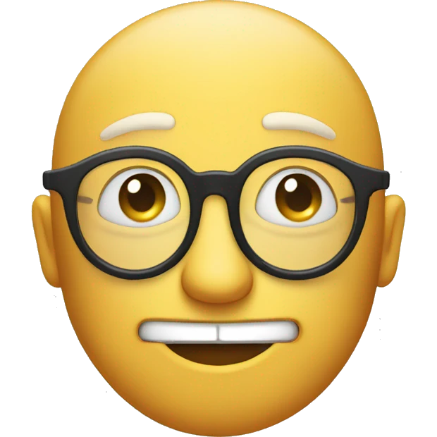 classic emoji style face with circle glasses and a smirk emoji