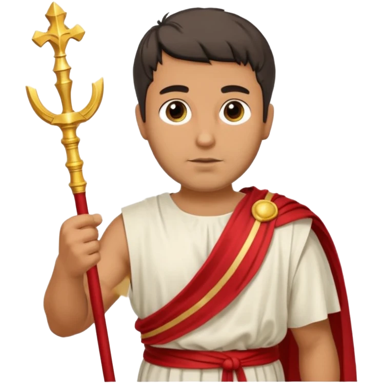 An emoji portrait of a Roman patrician. He wears a flowing white toga with a red stripe. He has a dignified expression and holds a golden scepter. emoji