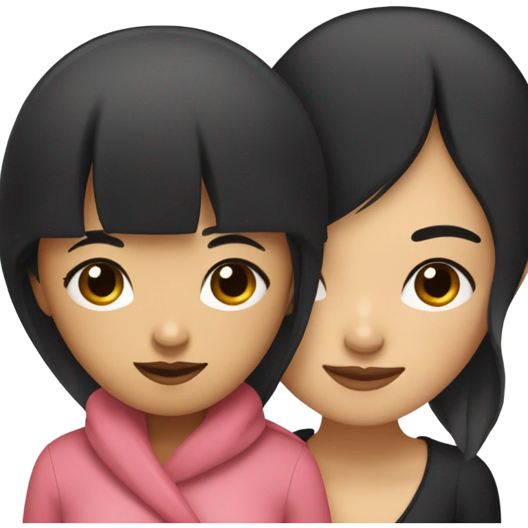 Asian woman with black neat bangs hugging black dachshund emoji