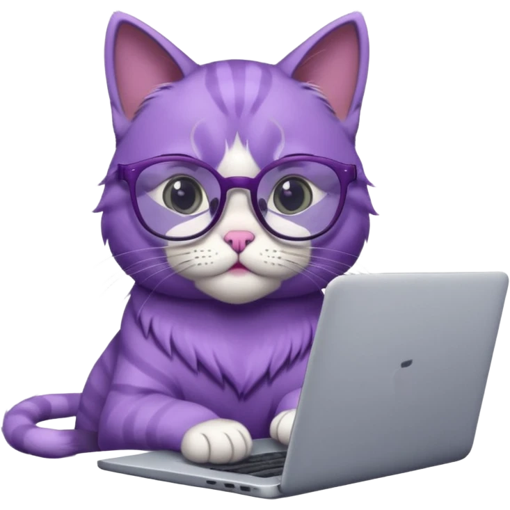 smart purple cat in glasses with laptop emoji