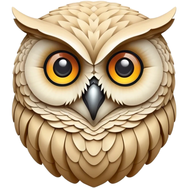 A guardian creature made of interlocking dunes that forms temporary bodies from compressed sand, adorned with gemstone eyes that change color to warn of approaching sandstorms or oasis locations. owl head emoji