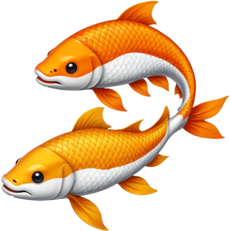 Creo dos pezes koi, como el Jim y el jam, una todo balcón y el otro todo de negro, de una perspectiva desde arriba. emoji