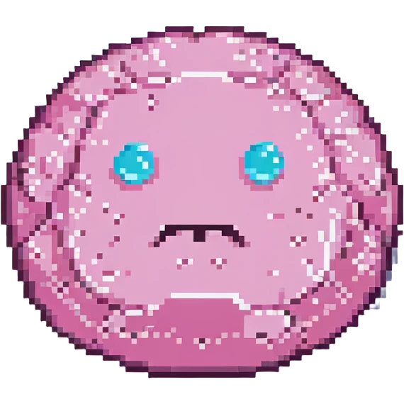 16-bit pixel art of a pink frowny face smooth rounded blob, simple retro gaming style emoji