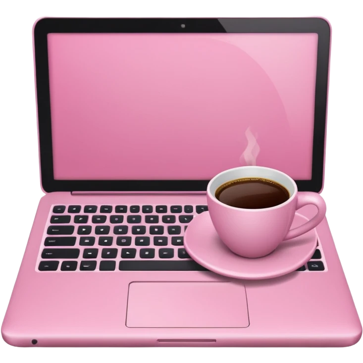 pink laptop with coffee emoji