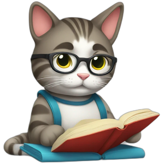 Smart cat reading book emoji