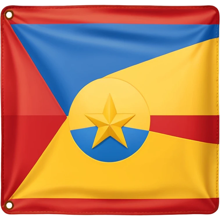 A rectangular flag with nine horizontal stripes alternating red and yellow, starting and ending with yellow. On the left side, a large blue triangle pointing to the center. Inside the blue triangle, a single white five-pointed star, centered and not surrounded by any circle or border. emoji
