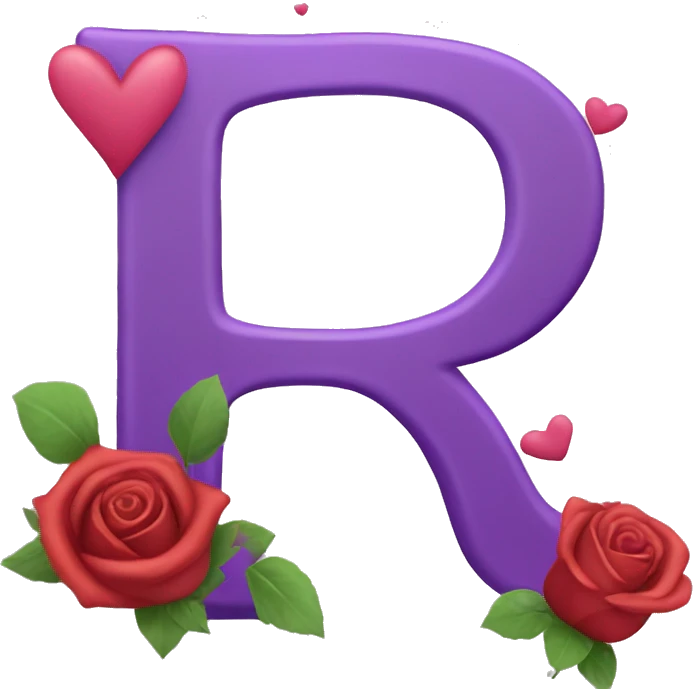 Letter R R R with roses and hearts of love in purple emoji