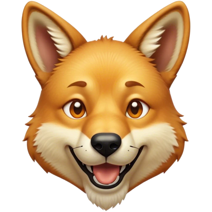 Cinematic Comical Dingo Portrait Emoji, Head tilted dramatically with an exaggeratedly amused expression, featuring a striking sandy fur with wide, expressive amber eyes full of playful disbelief, Simplified yet hilariously expressive features, highly detailed, glowing with a slightly sassy glow, high shine, dramatic yet playful, stylized with an air of cheeky outback mischief, bright and endearing, soft glowing outline, capturing the essence of a spirited and over‐the‐top dingo, so meme‐worthy it feels like it could bark its way into internet fame instantly! emoji