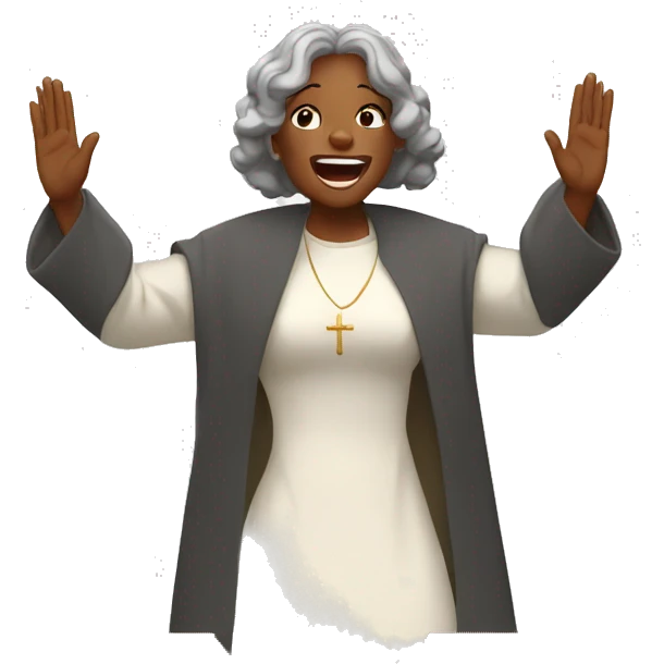 A black lady Shouting amen in church  with hands raised high emoji