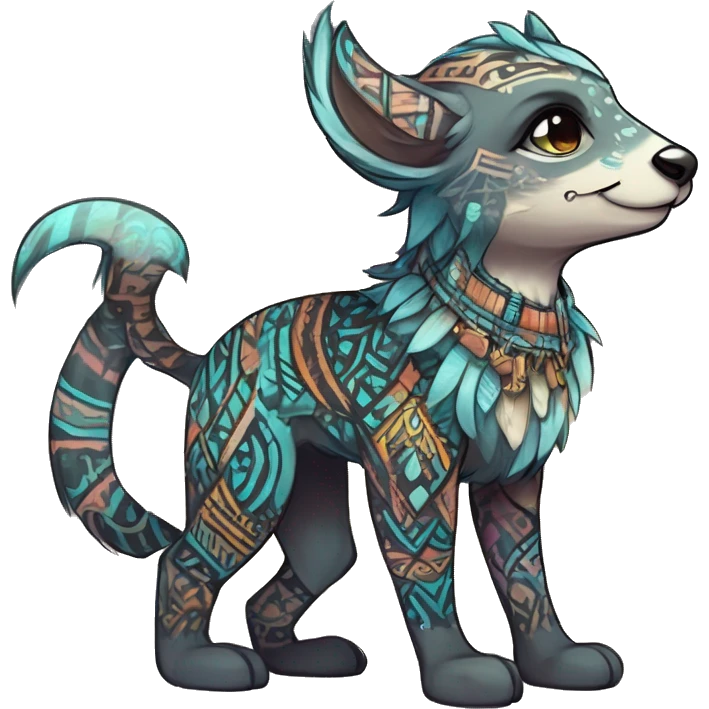 cute Kawaii edgy ethereal shy epic tribal fantasy animal fursona Fionbri creature by griffsnuff & LiLaiRa & Falvie with exotic colors with intricate patterns full body emoji