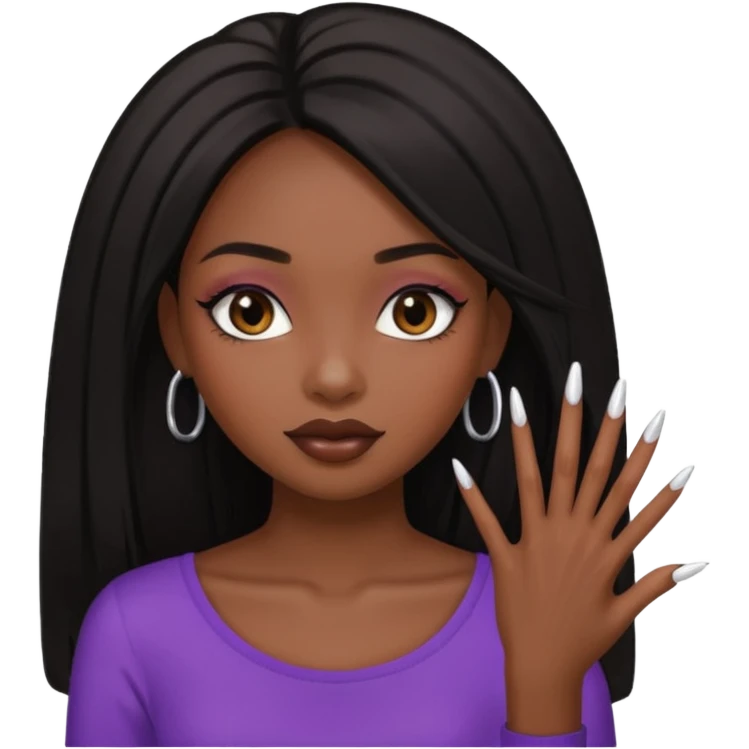 face girl with nails and cute make up black girl strait hair super long  top emoji