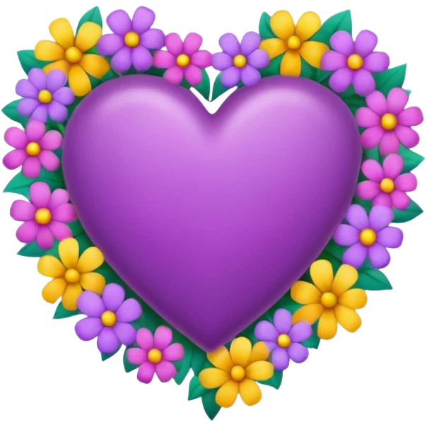 purple heart with beautiful colorful flowers around its border emoji