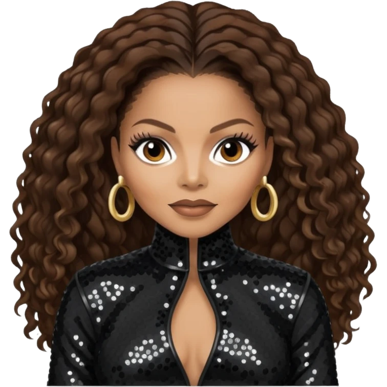 Janet Jackson with dark brown hair, black sequin outfit emoji