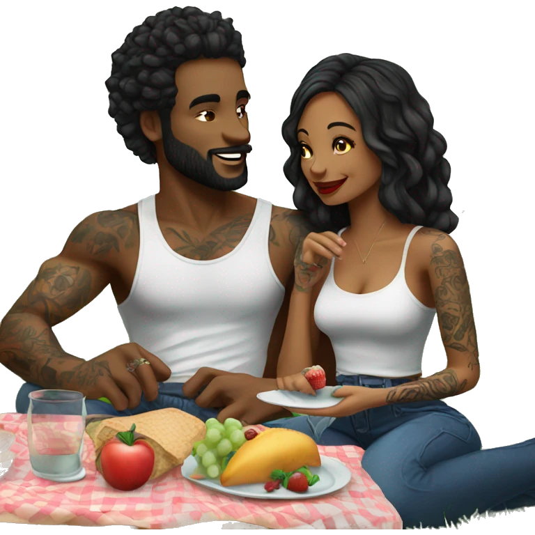 Romantic picnic date for beautiful tattooed couple emoji