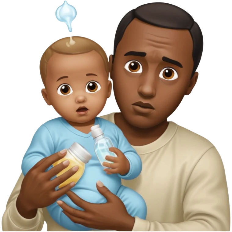 Sean “Diddy” Combs with baby oil and a very small infant and he’s pouring the baby oil on the baby and they have a scared face they’re really scared emoji