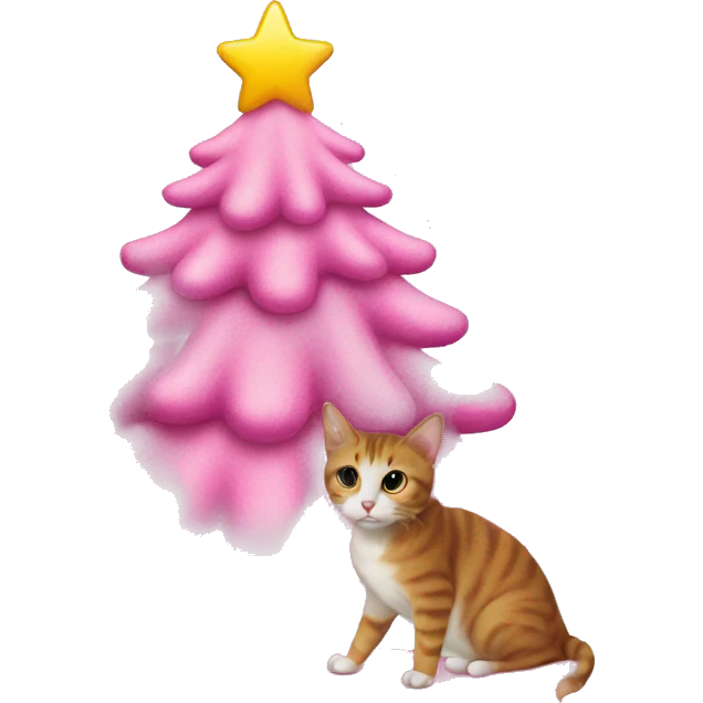 a pink christmas tree with a cat on top emoji