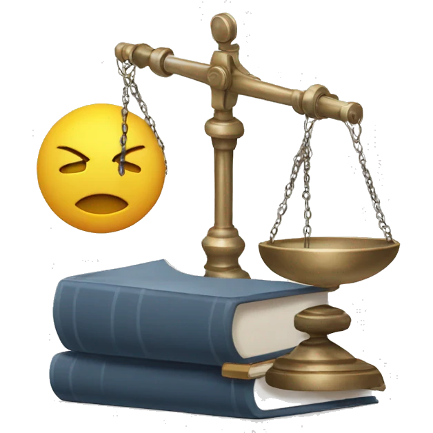 a balance of justice with a robot head on one side and a book on the other side emoji