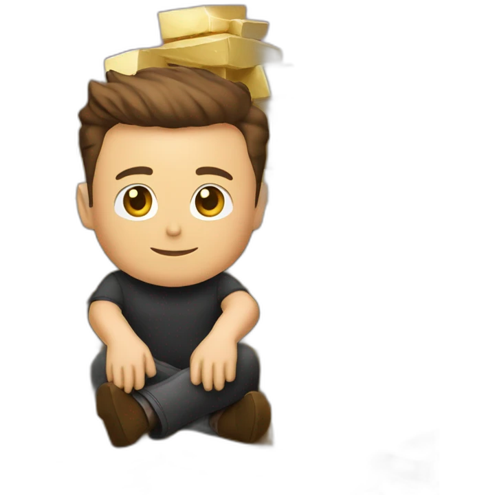 Elon musk sittin on top of a pile of gold bricks emoji