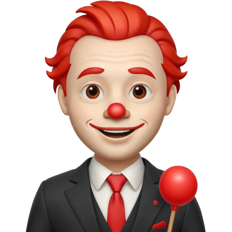 A 3D cartoon man with a red clown nose, smiling expression, wearing a suit, soft lighting, realistic Memoji-style. emoji