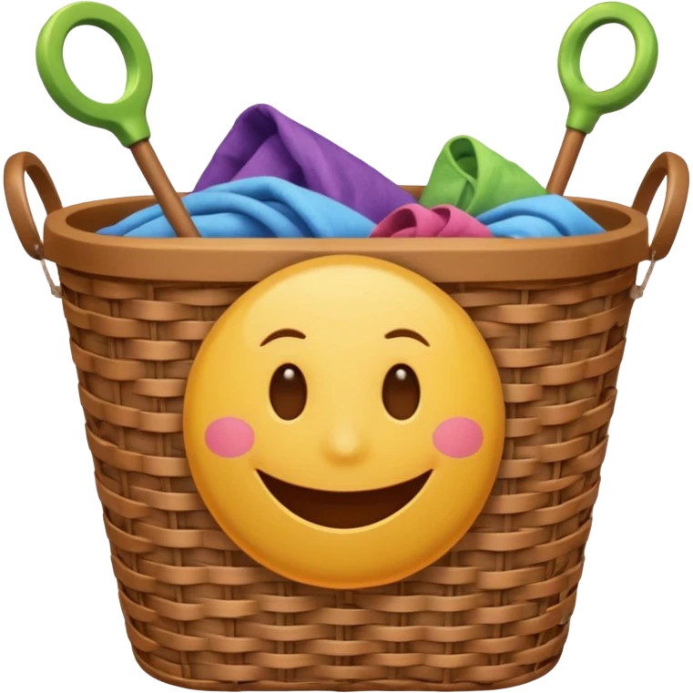 Laundry basket with magic wand and eyes and a mouth emoji