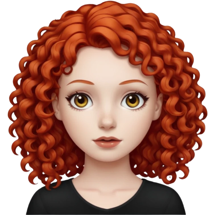 White girl with red curly hair and black eyes emoji