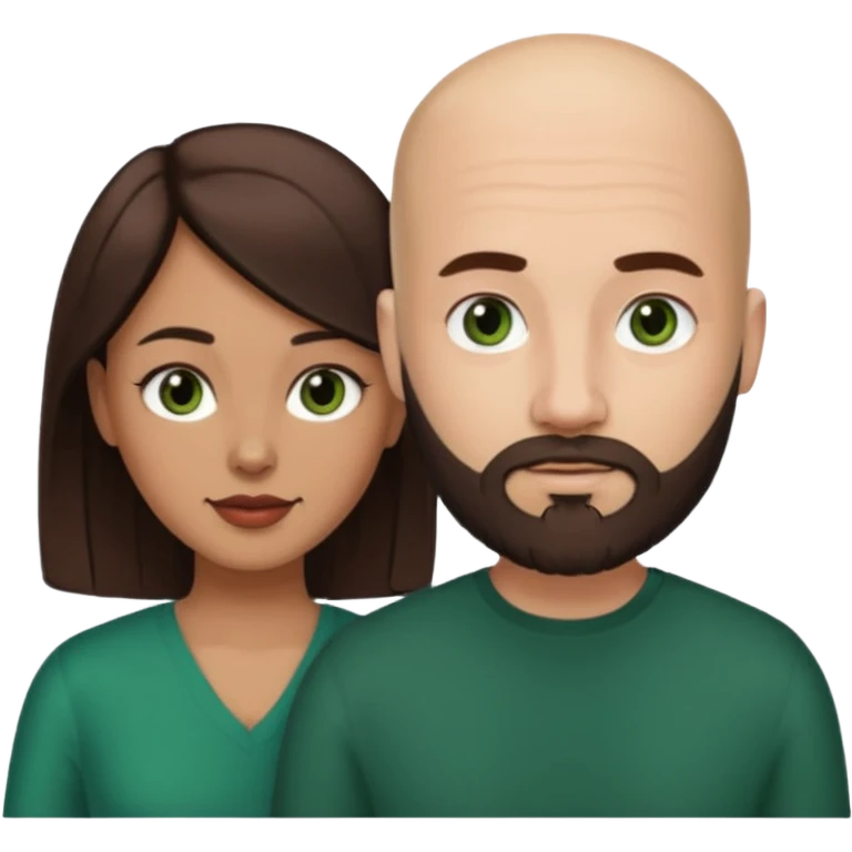Man beard bald white dark green eyes woman medium hair brown brown eyes latina  emoji